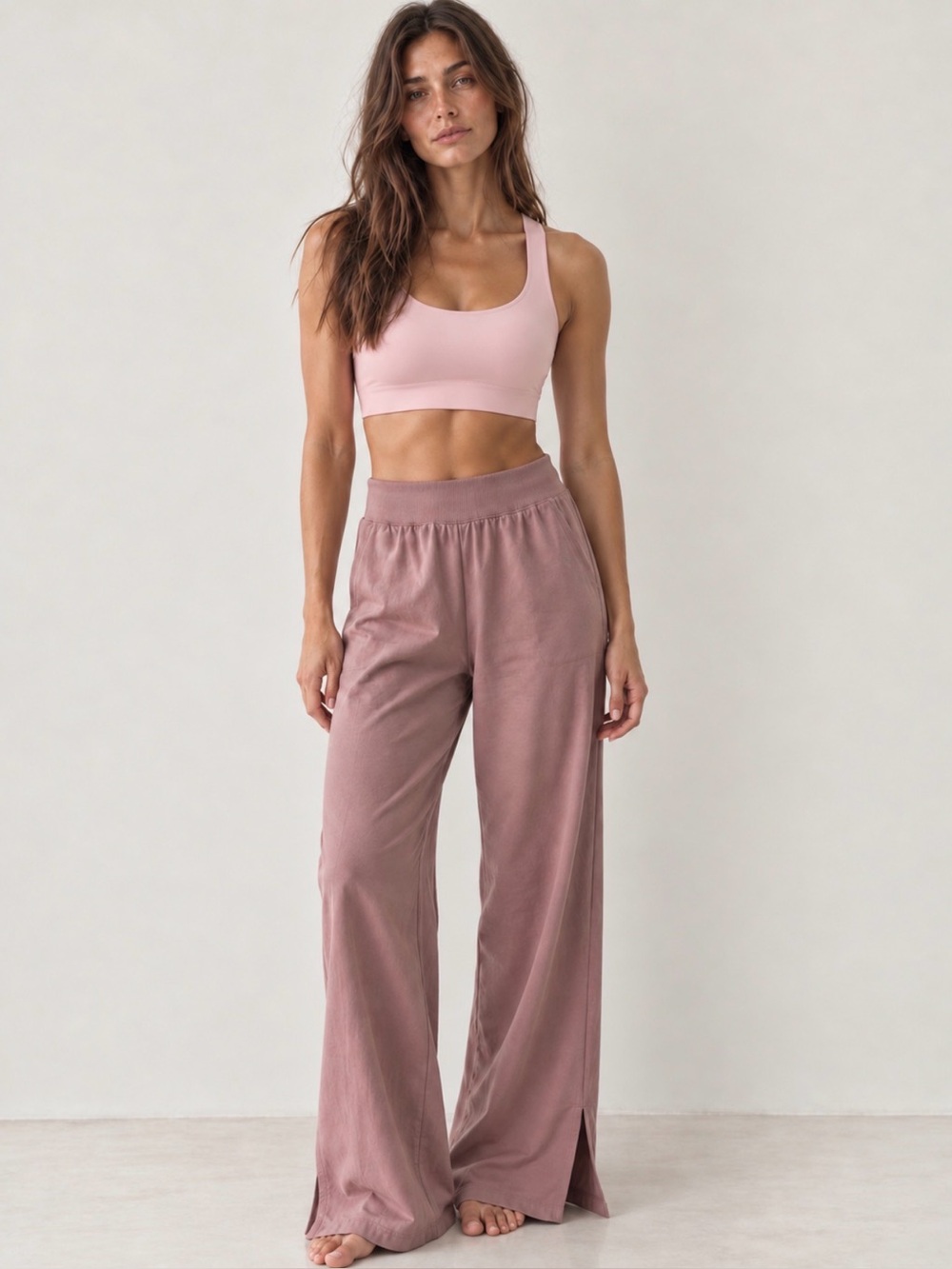 Lululemon FlexyFlex Strappy Bra & Stretch Wide-Leg Pants Set Mauve Pink Large